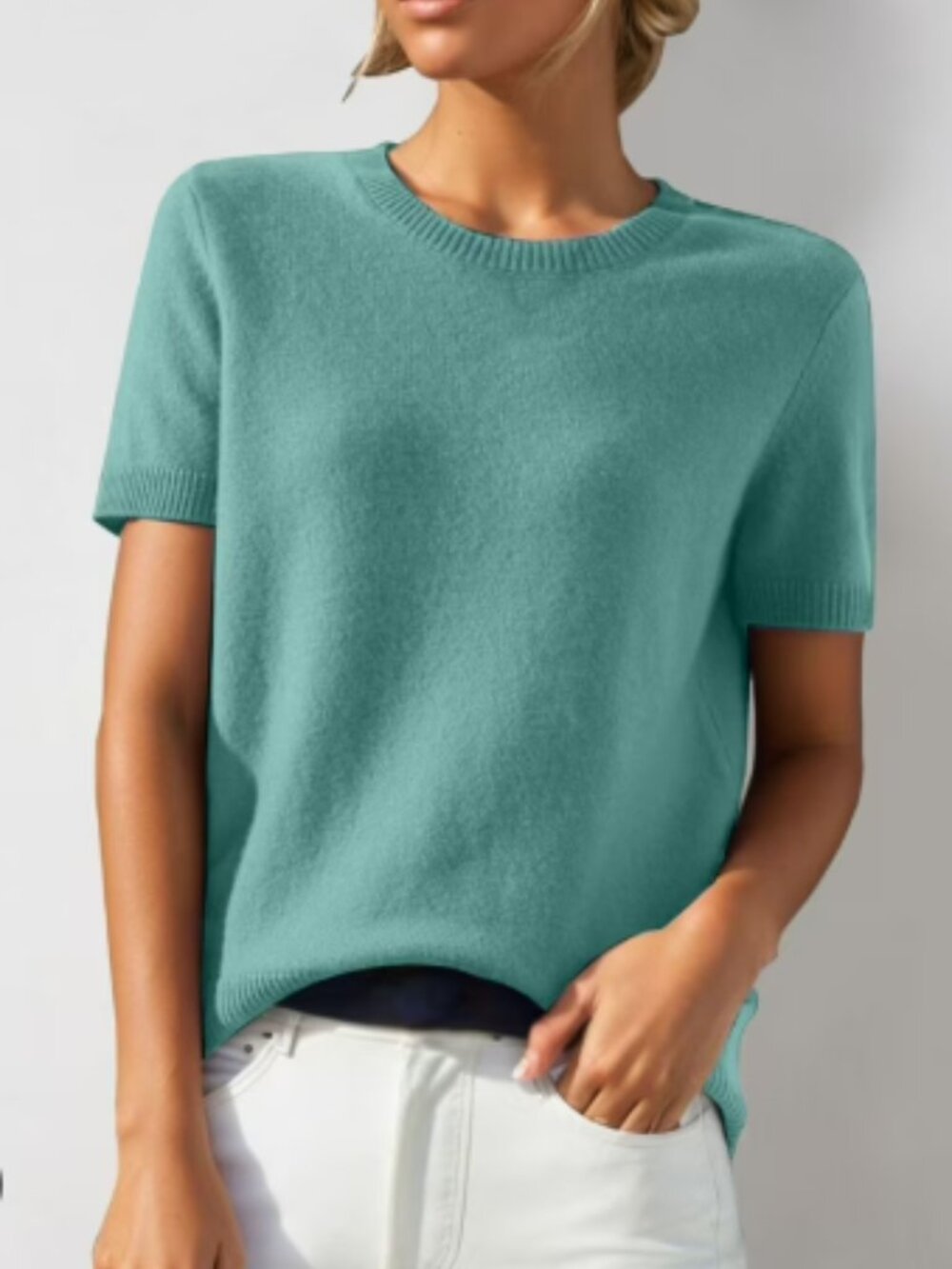 Lands’ End Teal Short Sleeve Sweater Cotton Blend Size MP